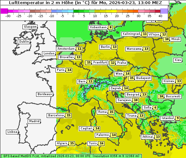 Temperatur, 23. 3. 2026