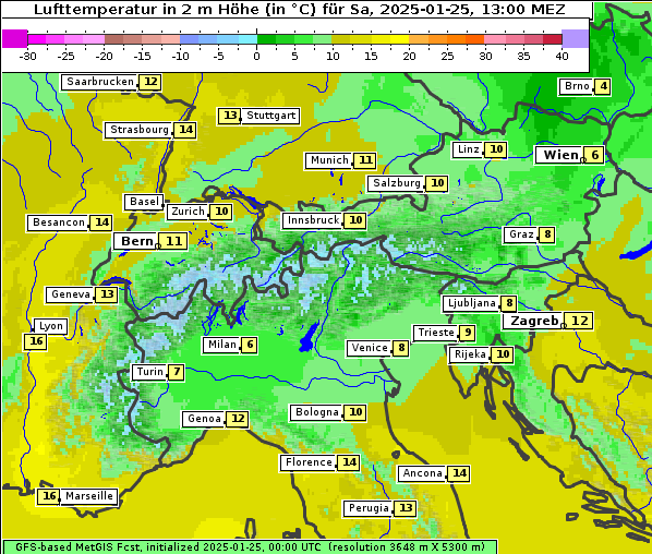 Temperatur, 25. 1. 2025