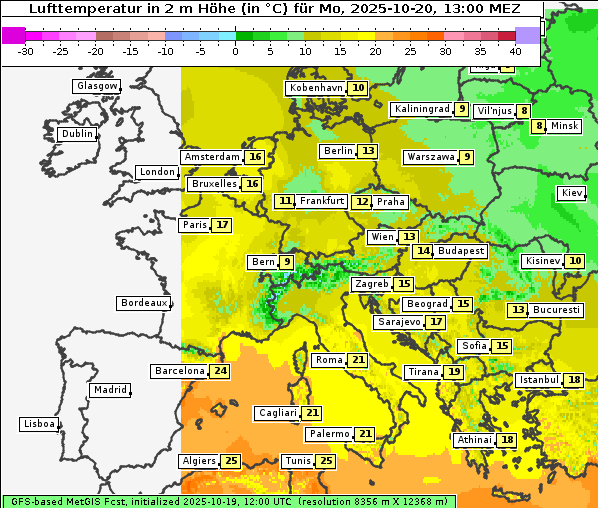 Temperatur, 20. 10. 2025
