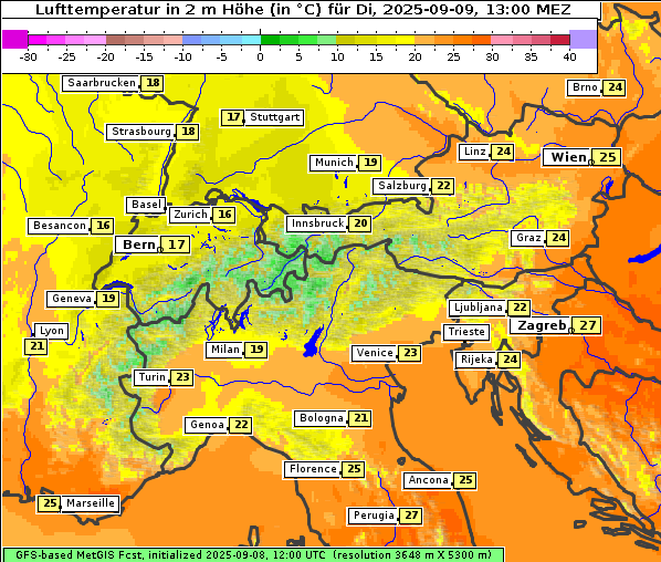Temperatur, 9. 9. 2025