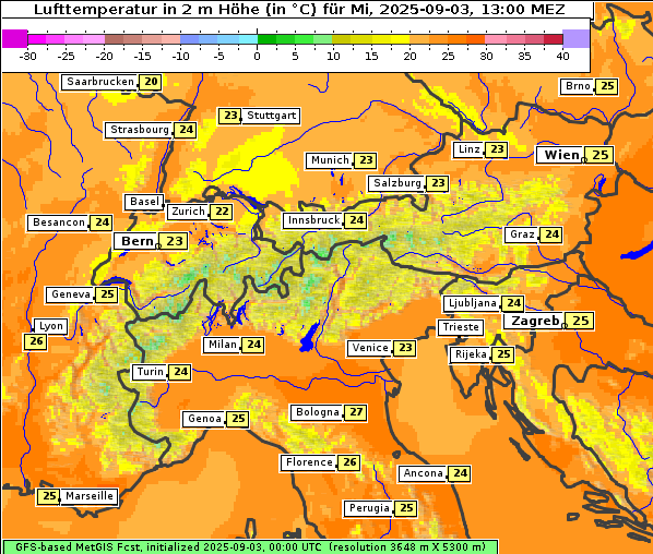 Temperatur, 3. 9. 2025