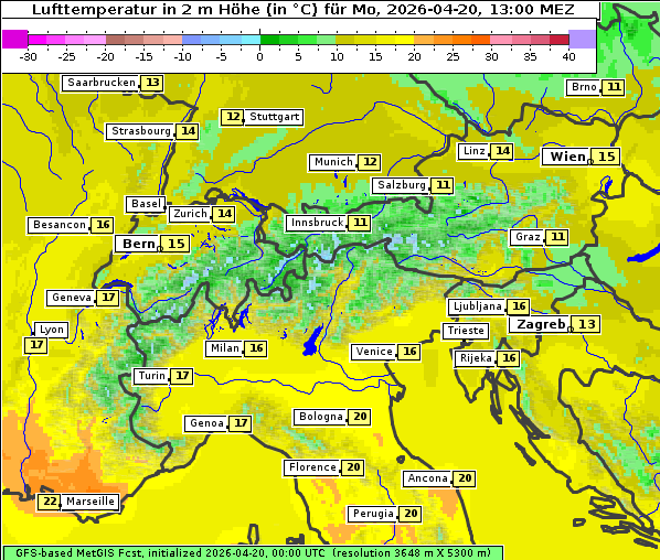 Temperatur, 20. 4. 2026