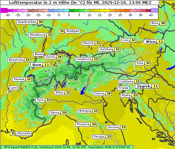 Temperatur, 10. 12. 2025