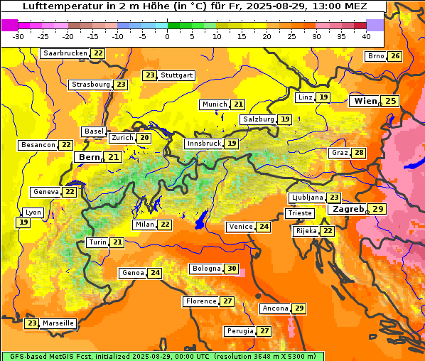 Temperatur, 29. 8. 2025