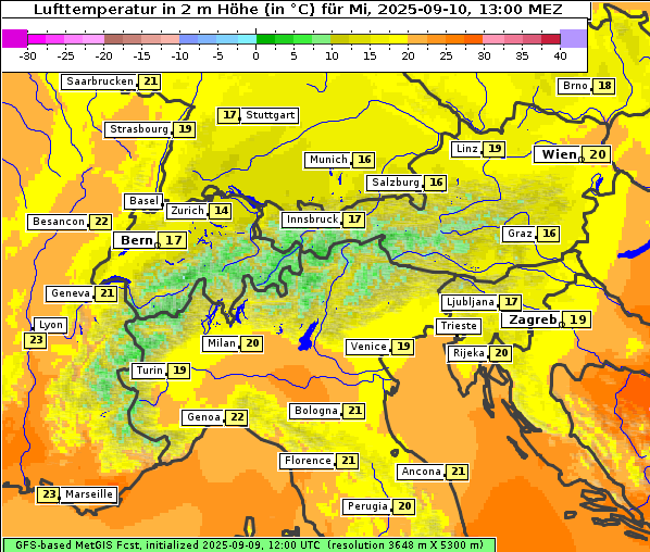 Temperatur, 10. 9. 2025