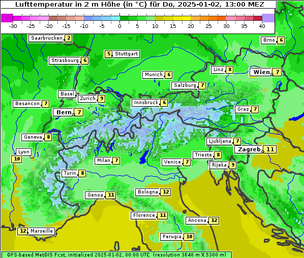 Temperatur, 2. 1. 2025