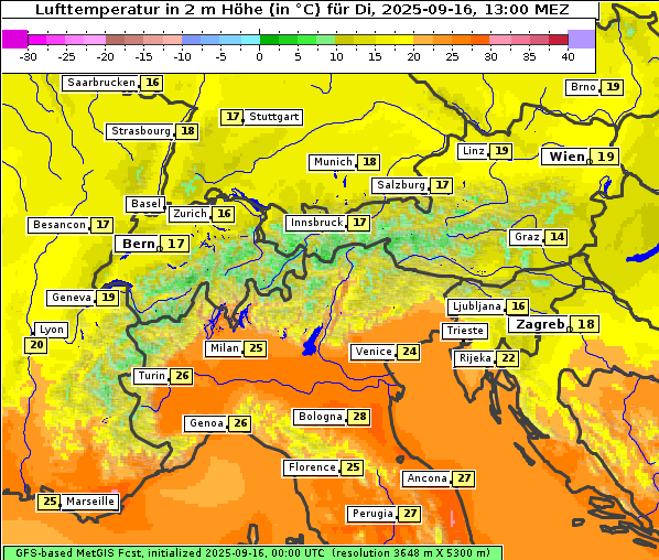Temperatur, 16. 9. 2025