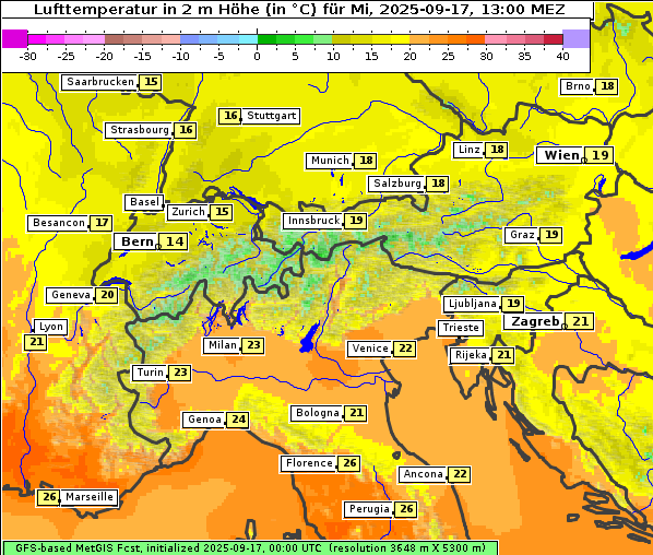 Temperatur, 17. 9. 2025