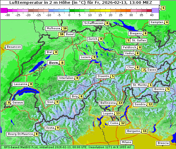 Temperatur, 13. 2. 2026