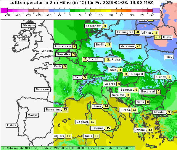 Temperatur, 23. 1. 2026