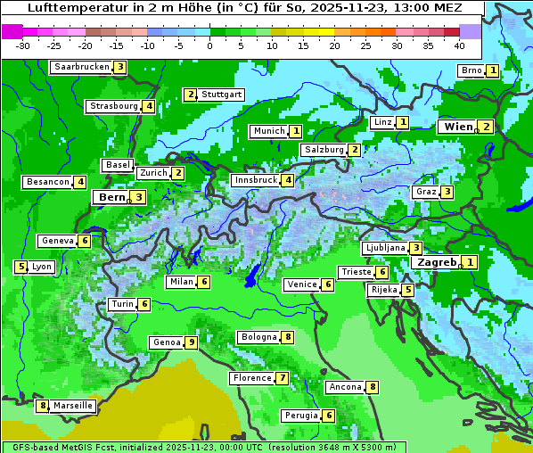 Temperatur, 23. 11. 2025