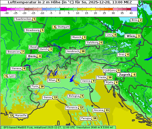 Temperatur, 28. 12. 2025