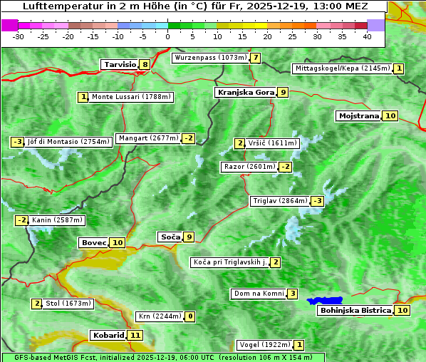 Temperatur, 19. 12. 2025