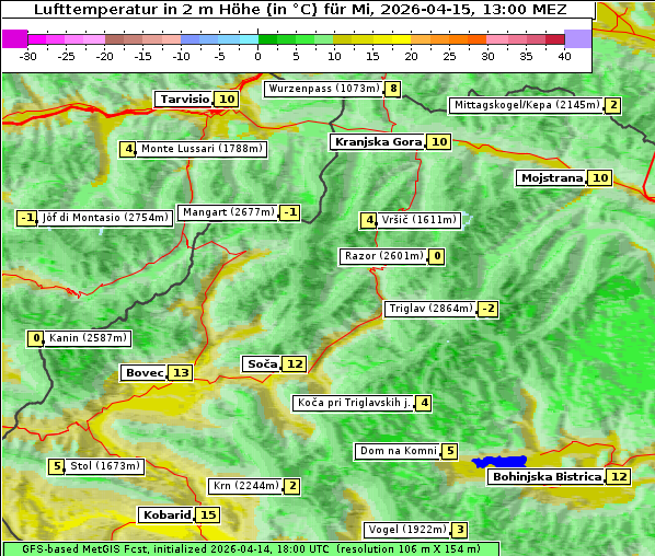 Temperatur, 15. 4. 2026