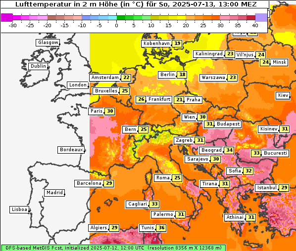 Temperatur, 13. 7. 2025