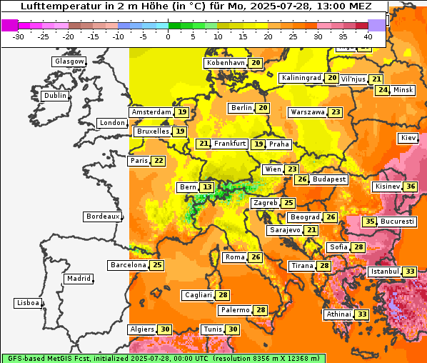 Temperatur, 28. 7. 2025