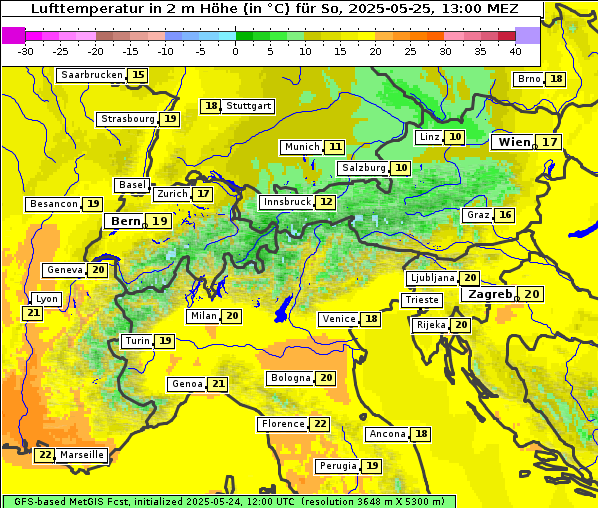 Temperatur, 25. 5. 2025