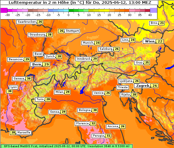 Temperatur, 12. 6. 2025