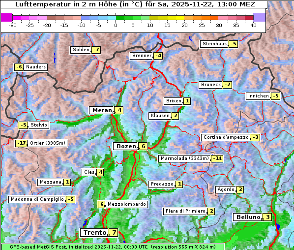 Temperatur, 22. 11. 2025
