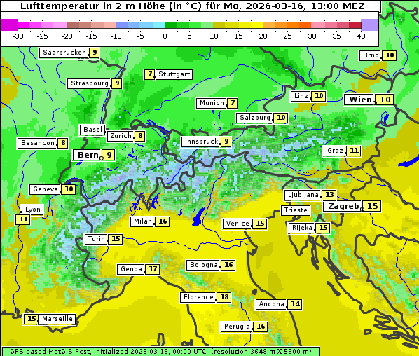 Temperatur, 16. 3. 2026