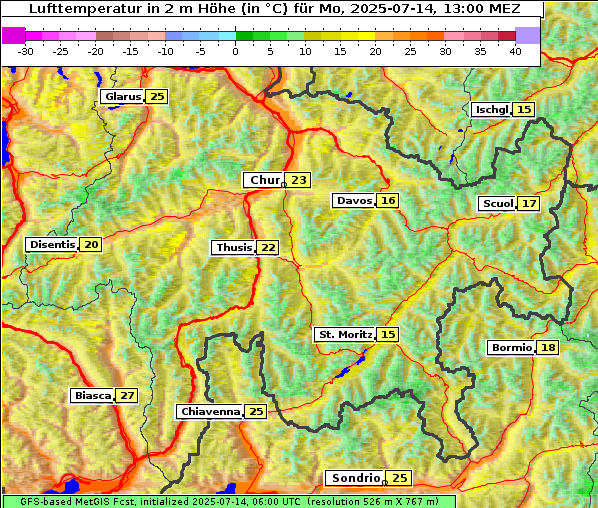 Temperatur, 14. 7. 2025