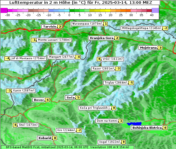 Temperatur, 14. 3. 2025