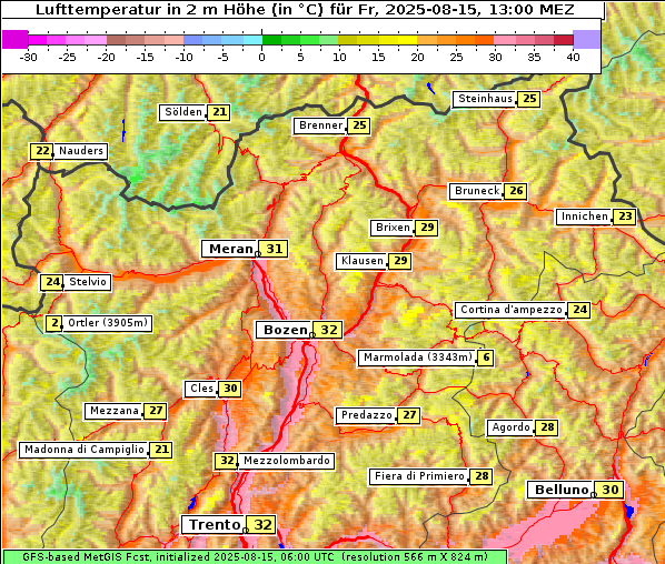 Temperatur, 15. 8. 2025