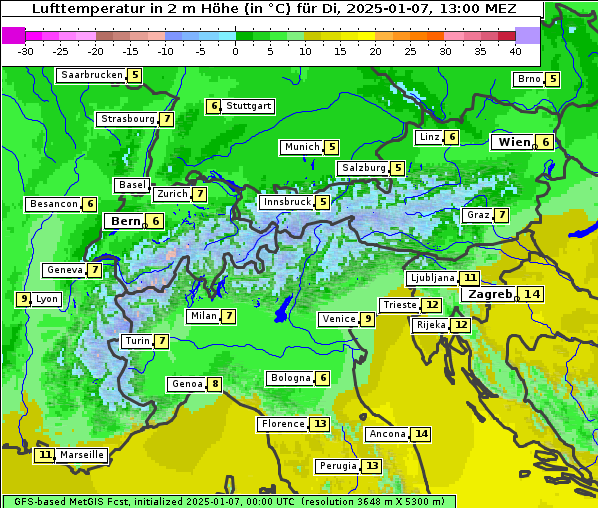 Temperatur, 7. 1. 2025