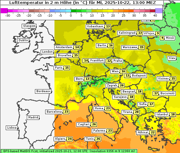 Temperatur, 22. 10. 2025