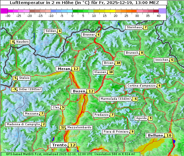 Temperatur, 19. 12. 2025