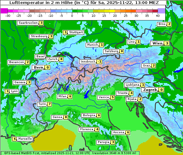 Temperatur, 22. 11. 2025