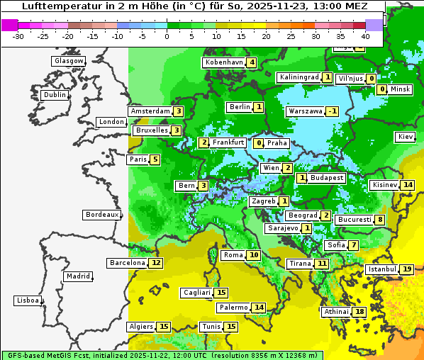 Temperatur, 23. 11. 2025