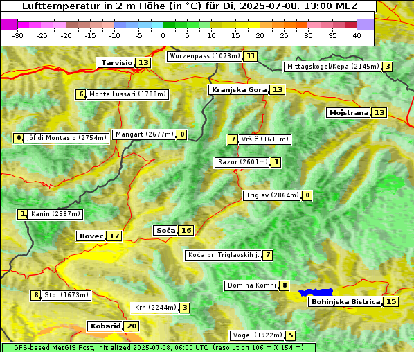 Temperatur, 8. 7. 2025