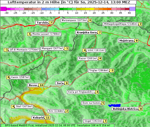 Temperatur, 14. 12. 2025