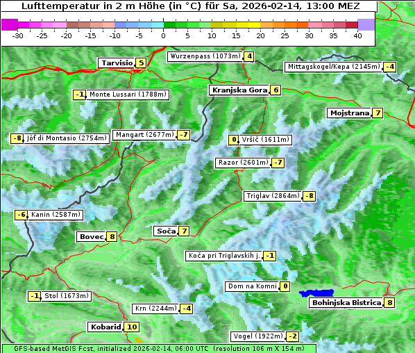 Temperatur, 14. 2. 2026
