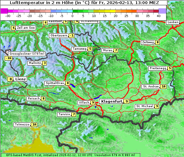 Temperatur, 13. 2. 2026