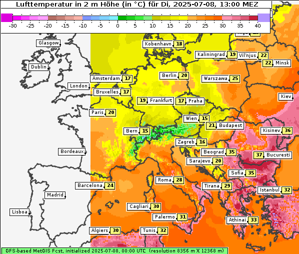 Temperatur, 8. 7. 2025