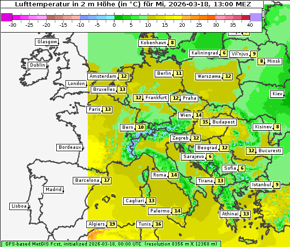Temperatur, 18. 3. 2026