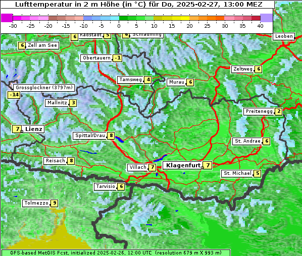 Temperatur, 27. 2. 2025