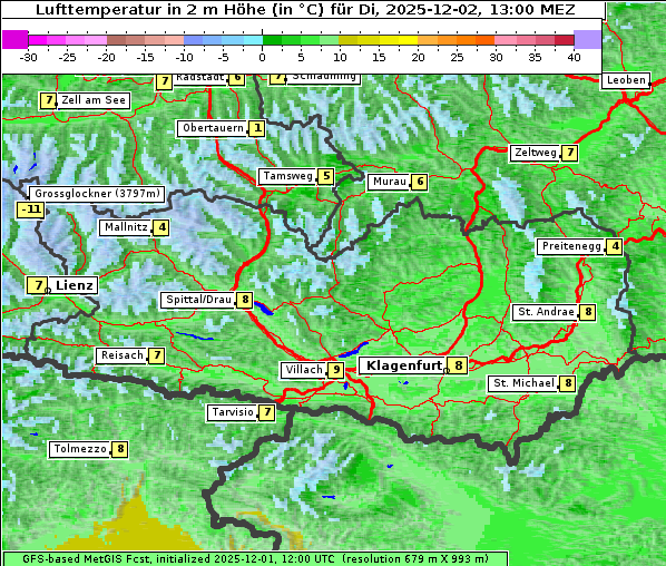 Temperatur, 2. 12. 2025