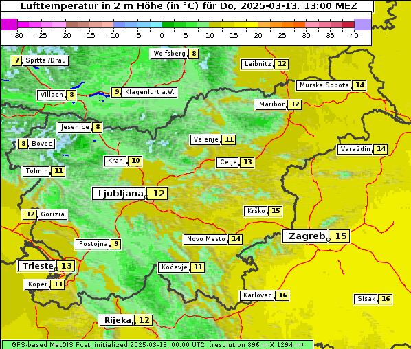 Temperatur, 13. 3. 2025