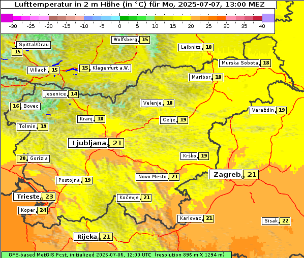 Temperatur, 7. 7. 2025