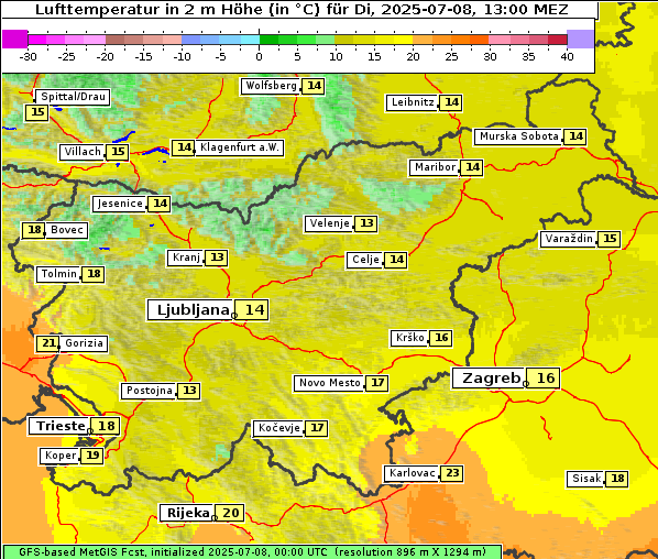 Temperatur, 8. 7. 2025