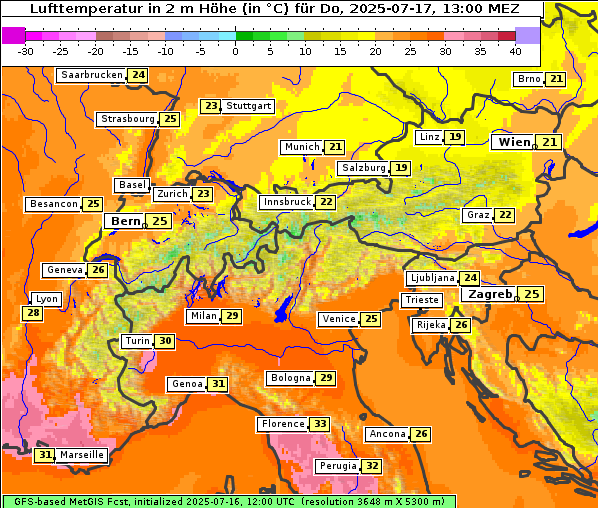 Temperatur, 17. 7. 2025
