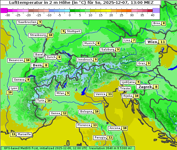 Temperatur, 7. 12. 2025