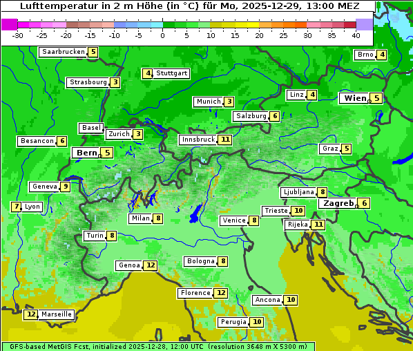Temperatur, 29. 12. 2025