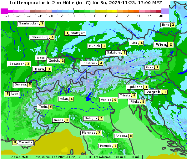 Temperatur, 23. 11. 2025