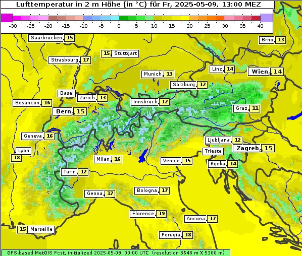 Temperatur, 9. 5. 2025