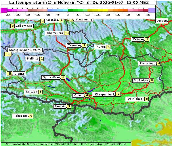 Temperatur, 7. 1. 2025