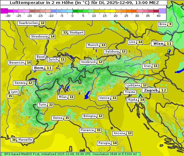 Temperatur, 9. 12. 2025
